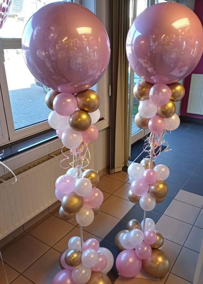 Ballonzuilen in roze en goud